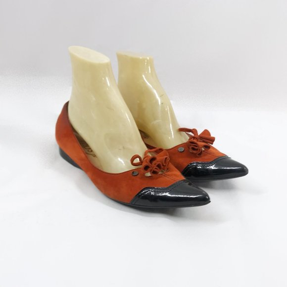 Tods two tone ballet flats Pointy toe Black Patent Red suede - Picture 4 of 7